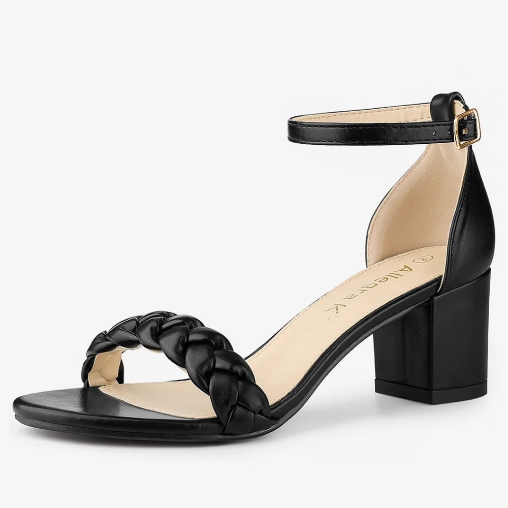 Allegra k braided toe strap, ankle strap chunk heel black color